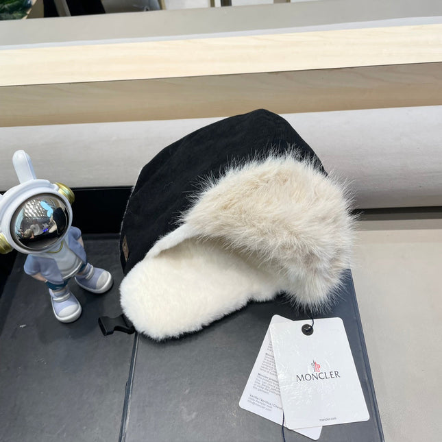 AVATOR HAT IN BLACK CORDUROY AND FLEECE-LINED 434984