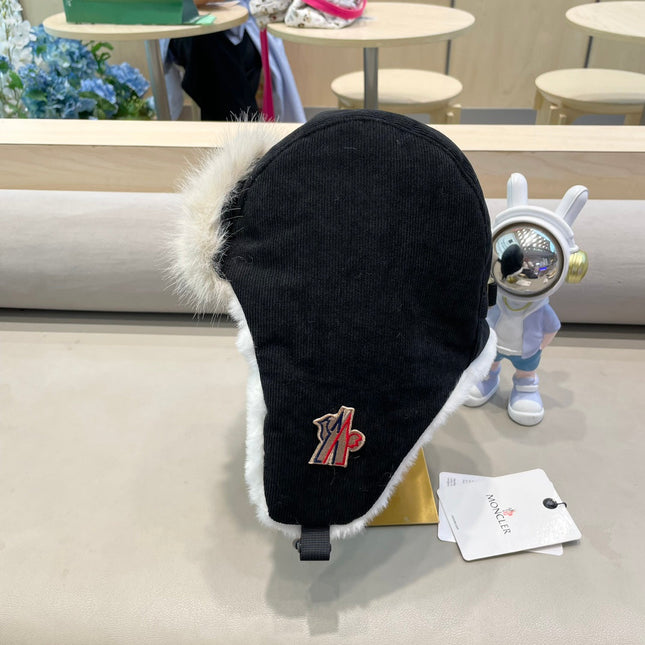 AVATOR HAT IN BLACK CORDUROY AND FLEECE-LINED 434984