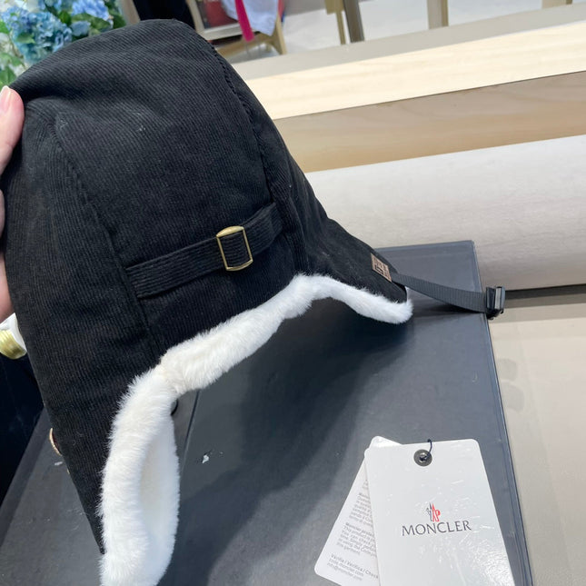 AVATOR HAT IN BLACK CORDUROY AND FLEECE-LINED 434984