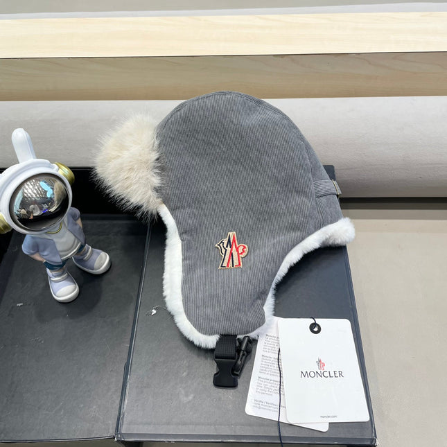 AVATOR HAT IN STEEL GRAY CORDUROY AND FLEECE-LINED 434983