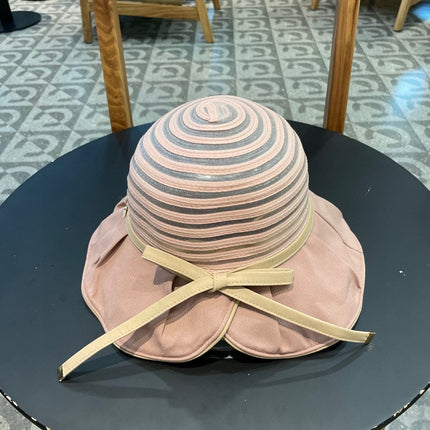 STRIPED BUCKET HAT IN WOOLLY BEIGE COTTON 434999
