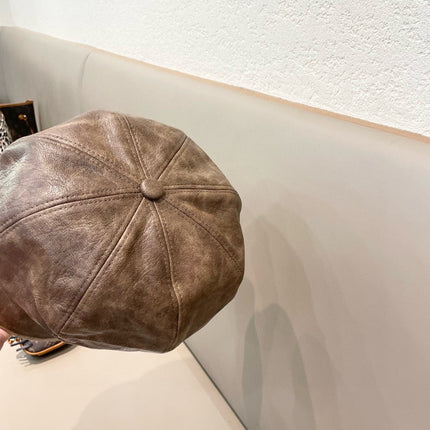 BAKER BOY HAT IN BROWN LEATHER 436762