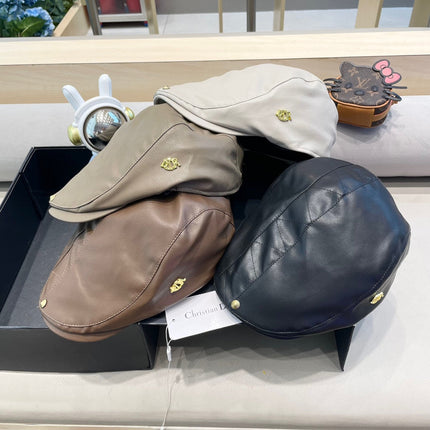 BAKER BOY HAT IN IVORY BEIGE LEATHER 436768