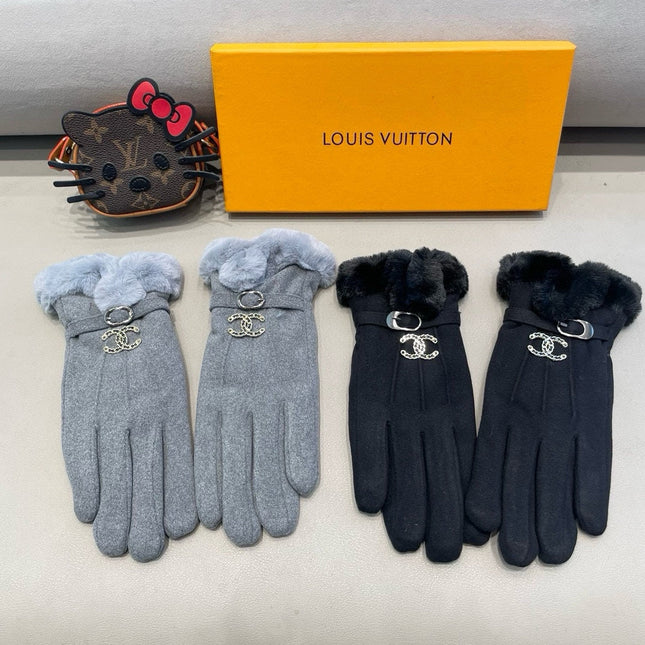 GLOVES IN BLACK WOOL WITH RABBIT FUR 458521