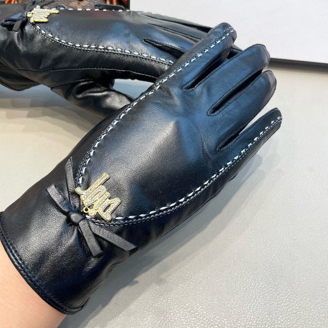 GLOVES ATTACHED BOW IN BLACK LAMBSKIN 458528