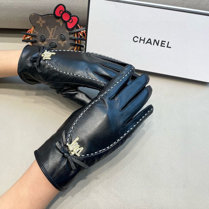 GLOVES ATTACHED BOW IN BLACK LAMBSKIN 458528