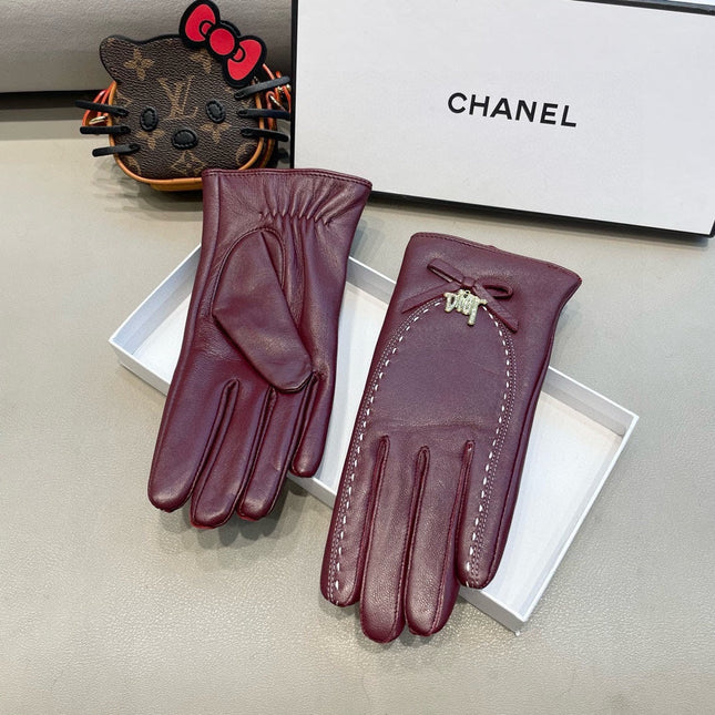 GLOVES ATTACHED BOW IN BURGUNDY RED LAMBSKIN 458529