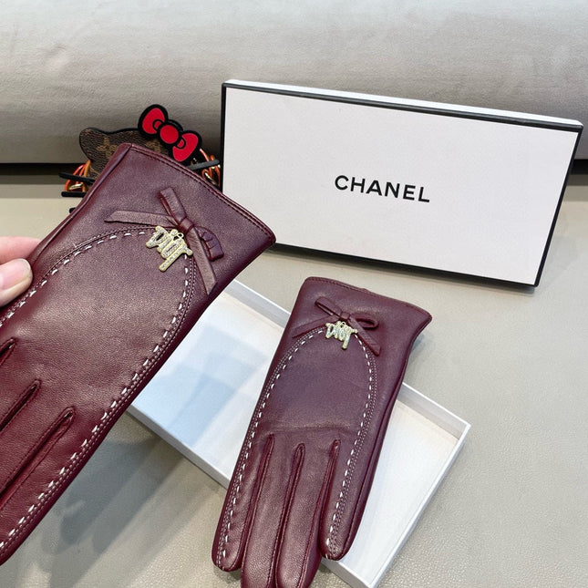 GLOVES ATTACHED BOW IN BURGUNDY RED LAMBSKIN 458529