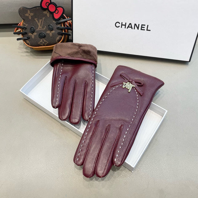 GLOVES ATTACHED BOW IN BURGUNDY RED LAMBSKIN 458529