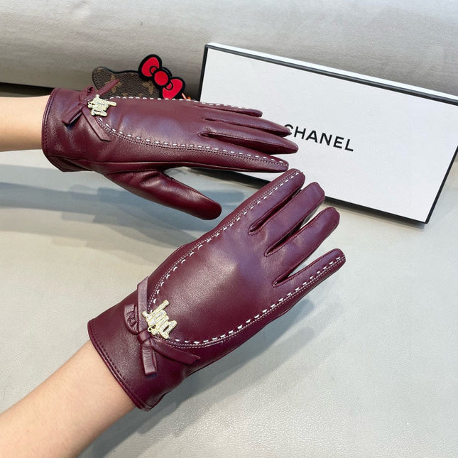 GLOVES ATTACHED BOW IN BURGUNDY RED LAMBSKIN 458529
