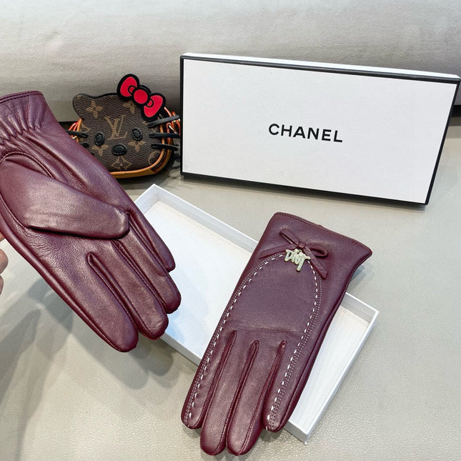 GLOVES ATTACHED BOW IN BURGUNDY RED LAMBSKIN 458529