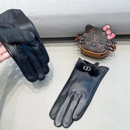GLOVES IN BLACK LAMBSKIN WITH BOW RABBIT FUR 462401