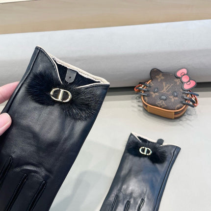 GLOVES IN BLACK LAMBSKIN WITH BOW RABBIT FUR 462401