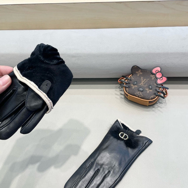 GLOVES IN BLACK LAMBSKIN WITH BOW RABBIT FUR 462401