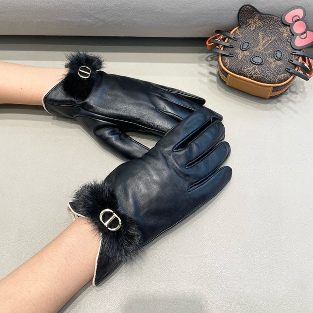 GLOVES IN BLACK LAMBSKIN WITH BOW RABBIT FUR 462401