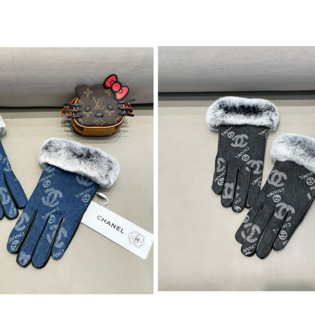 GLOVES IN BLACK DENIM AND CALFSKIN 463797