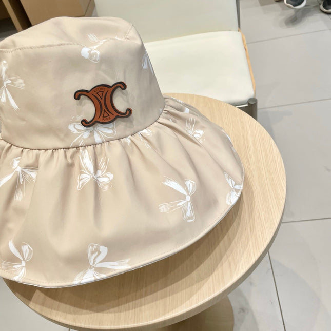 CELINE 25S BUCKET BOW HAT 733403 IN BEIGE