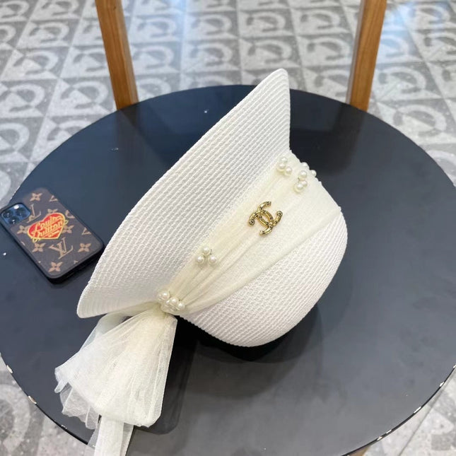 STRAW HAT BOW WITH PEARL WHITE 672700