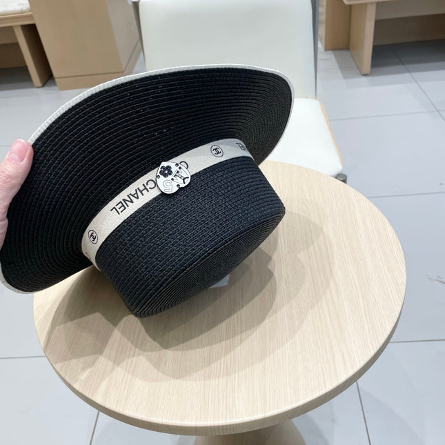 FLAT STRAW HAT BLACK 672722