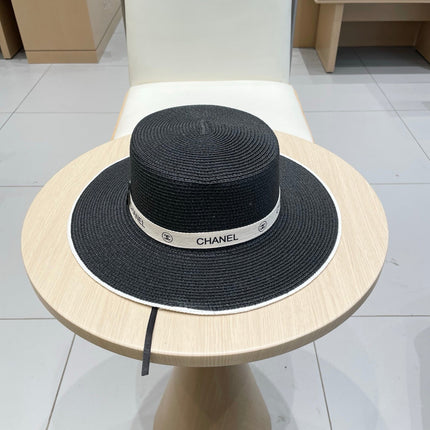 FLAT STRAW HAT BLACK 672722
