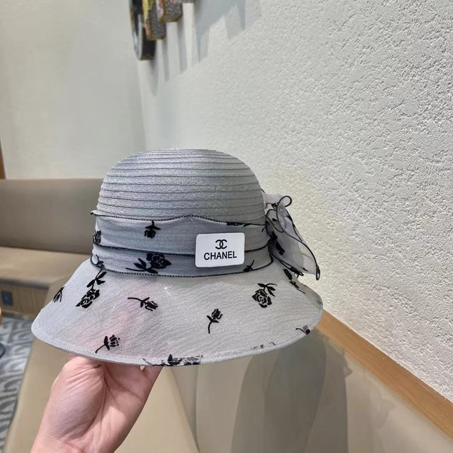 STRAW HAT WITH CHIFFON FLOWER VINTAGE GRAY 672759