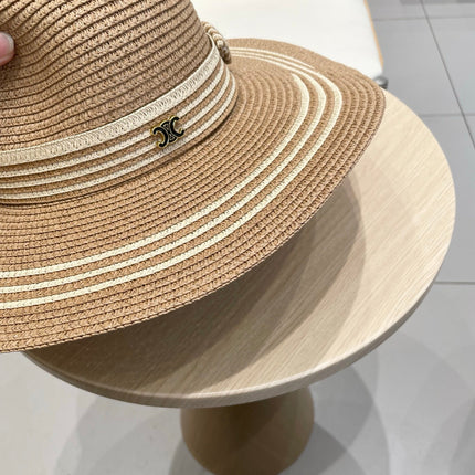 WIDE BRIM HAT MODEL 650409 IN  BROWN WITH CREAM STRIPES WOVEN STRAW