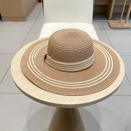 WIDE BRIM HAT MODEL 650409 IN  BROWN WITH CREAM STRIPES WOVEN STRAW