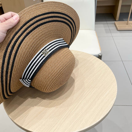 WIDE BRIM HAT MODEL 650410 IN BROWN WITH BLACK STRIPES WOVEN STRAW