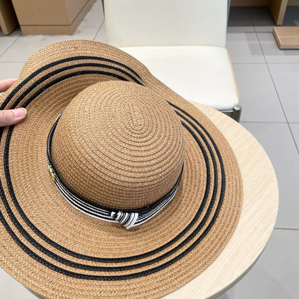 WIDE BRIM HAT MODEL 650410 IN BROWN WITH BLACK STRIPES WOVEN STRAW