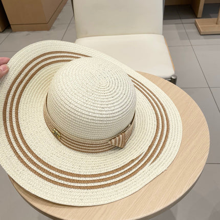 WIDE BRIM HAT MODEL 650411 IN CREAM WHITE & BROWN WOVEN STRAW