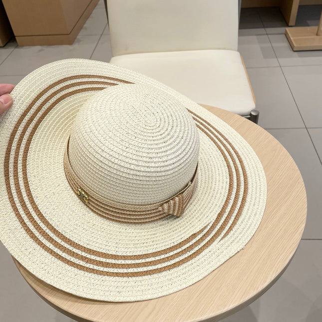 WIDE BRIM HAT MODEL 650411 IN CREAM WHITE & BROWN WOVEN STRAW