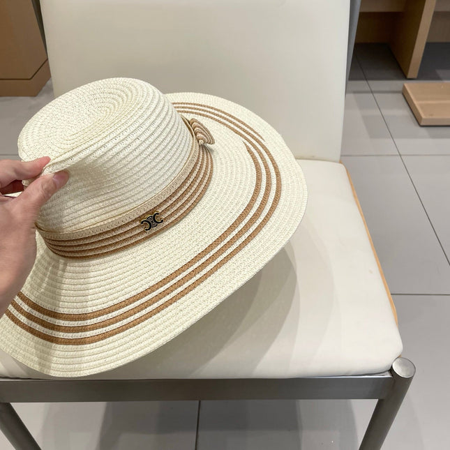 WIDE BRIM HAT MODEL 650411 IN CREAM WHITE & BROWN WOVEN STRAW