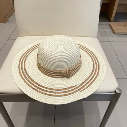 WIDE BRIM HAT MODEL 650411 IN CREAM WHITE & BROWN WOVEN STRAW