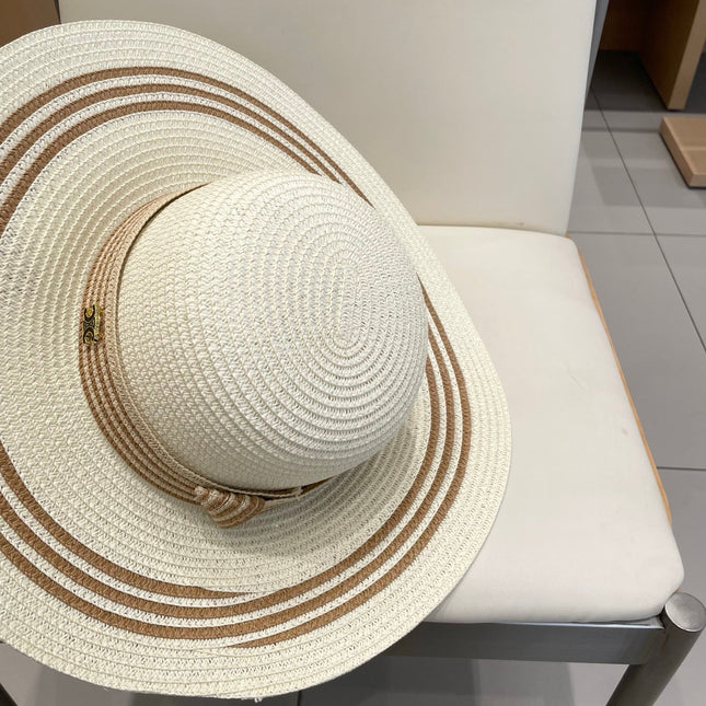 WIDE BRIM HAT MODEL 650411 IN CREAM WHITE & BROWN WOVEN STRAW