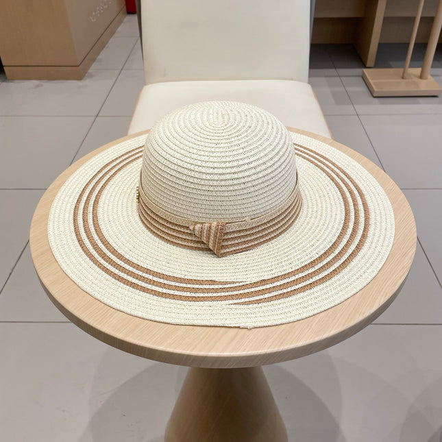 WIDE BRIM HAT MODEL 650411 IN CREAM WHITE & BROWN WOVEN STRAW
