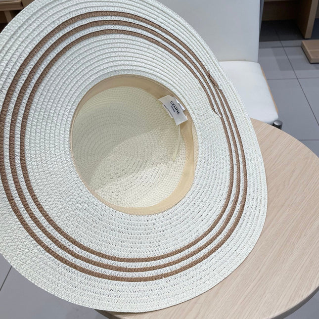 WIDE BRIM HAT MODEL 650411 IN CREAM WHITE & BROWN WOVEN STRAW