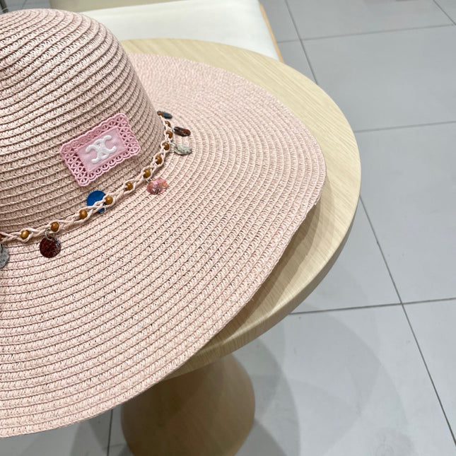 WIDE BRIM HAT MODEL 652184 IN LIGHT PINK WOVEN STRAW