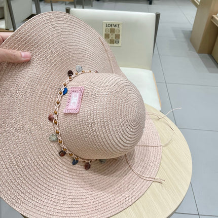 WIDE BRIM HAT MODEL 652184 IN LIGHT PINK WOVEN STRAW