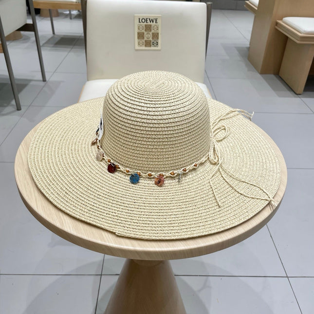 WIDE BRIM HAT MODEL 652185 IN BEIGE WOVEN STRAW