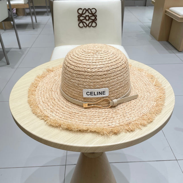 WIDE BRIM HAT MODEL 650421 IN NATURAL WITH BEIGE LEATHER STRAP RAFFIA STRAW