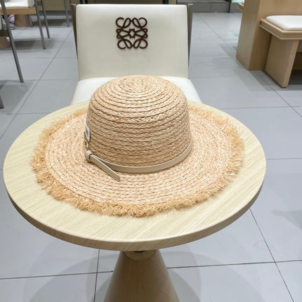 WIDE BRIM HAT MODEL 650421 IN NATURAL WITH BEIGE LEATHER STRAP RAFFIA STRAW