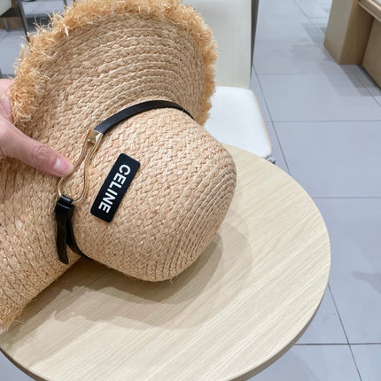 WIDE BRIM HAT MODEL 650422 IN NATURAL WITH BLACK LEATHER STRAP RAFFIA STRAW