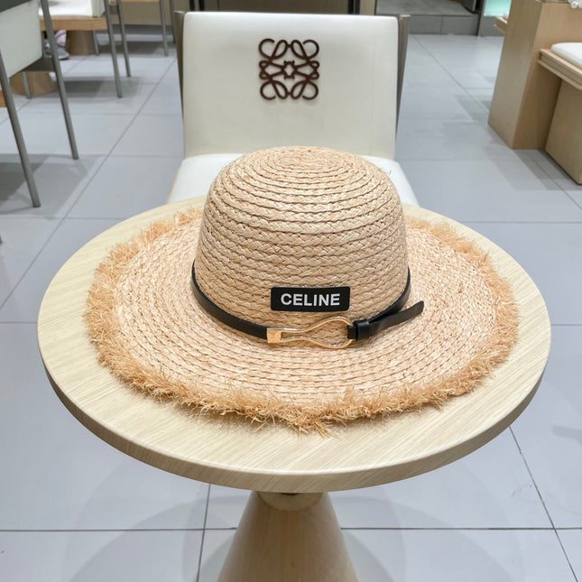 WIDE BRIM HAT MODEL 650422 IN NATURAL WITH BLACK LEATHER STRAP RAFFIA STRAW