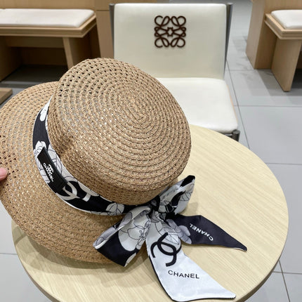 NATURAL STRAW BUCKET HAT WITH RIBBON 672771
