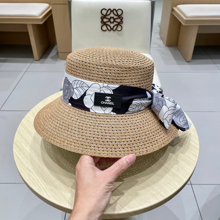 NATURAL STRAW BUCKET HAT WITH RIBBON 672773