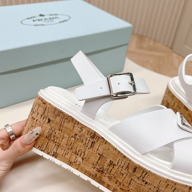 PRA WEDGE PLATFORM SANDALS WHITE CALFSKIN
