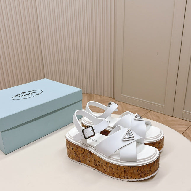 PRA WEDGE PLATFORM SANDALS WHITE CALFSKIN