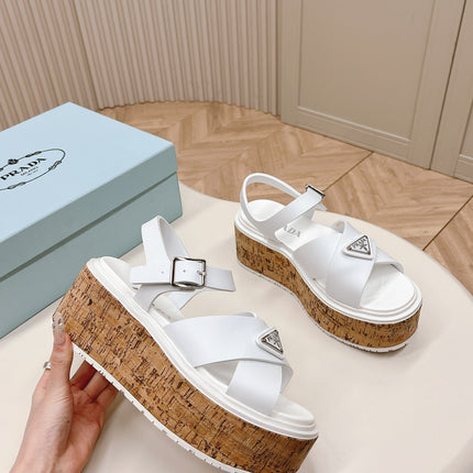 PRA WEDGE PLATFORM SANDALS WHITE CALFSKIN