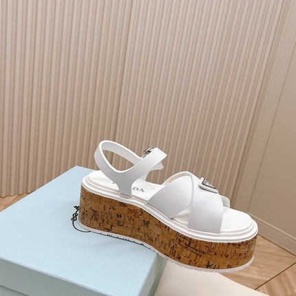 PRA WEDGE PLATFORM SANDALS WHITE CALFSKIN