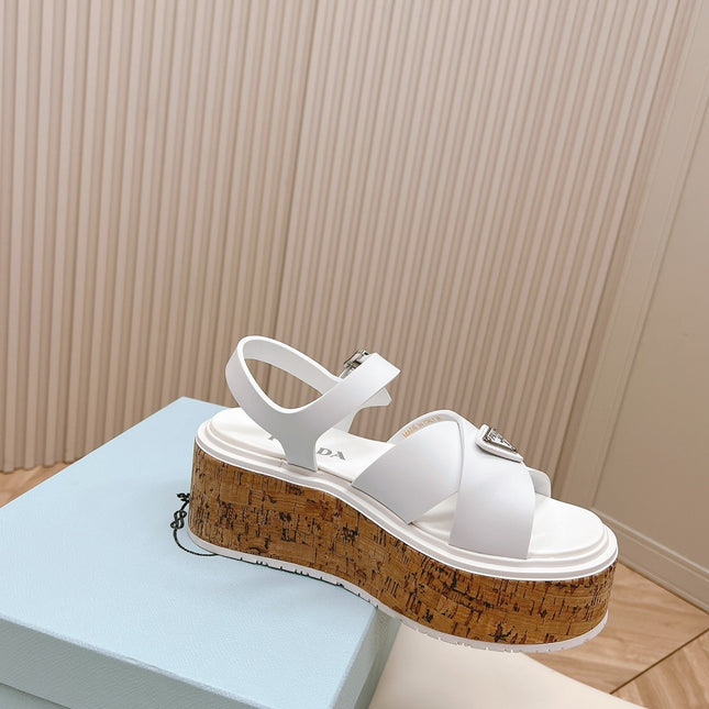 PRA WEDGE PLATFORM SANDALS WHITE CALFSKIN